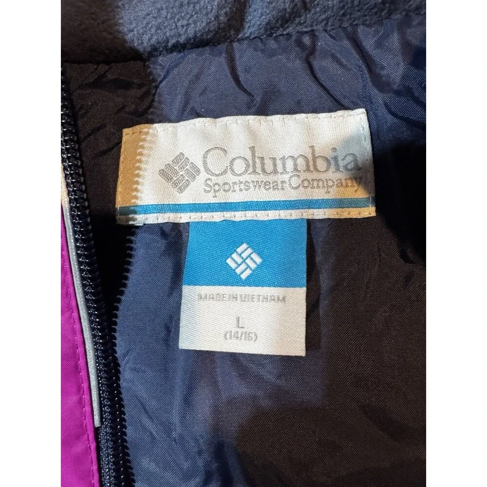 Columbia Rain Jacket Girl's L Pink Navy Hooded Full-Zip Windbreaker Outdoor